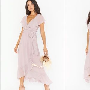 Show Me Your MuMu Jess Ruffle Midi Dress ~ Neutral Mauve Chiffon